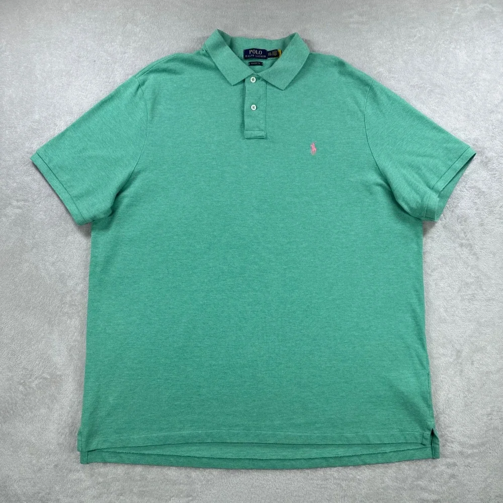 Polo Ralph Lauren Polo Shirt Mens XXL Green Classic Fit Iconic Mesh Pink Pony